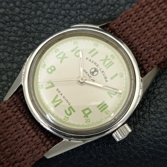 Vintage 1970 Favre Leuba Manual Mens Silver Watch W/Nato Strap - Picture 5 of 7